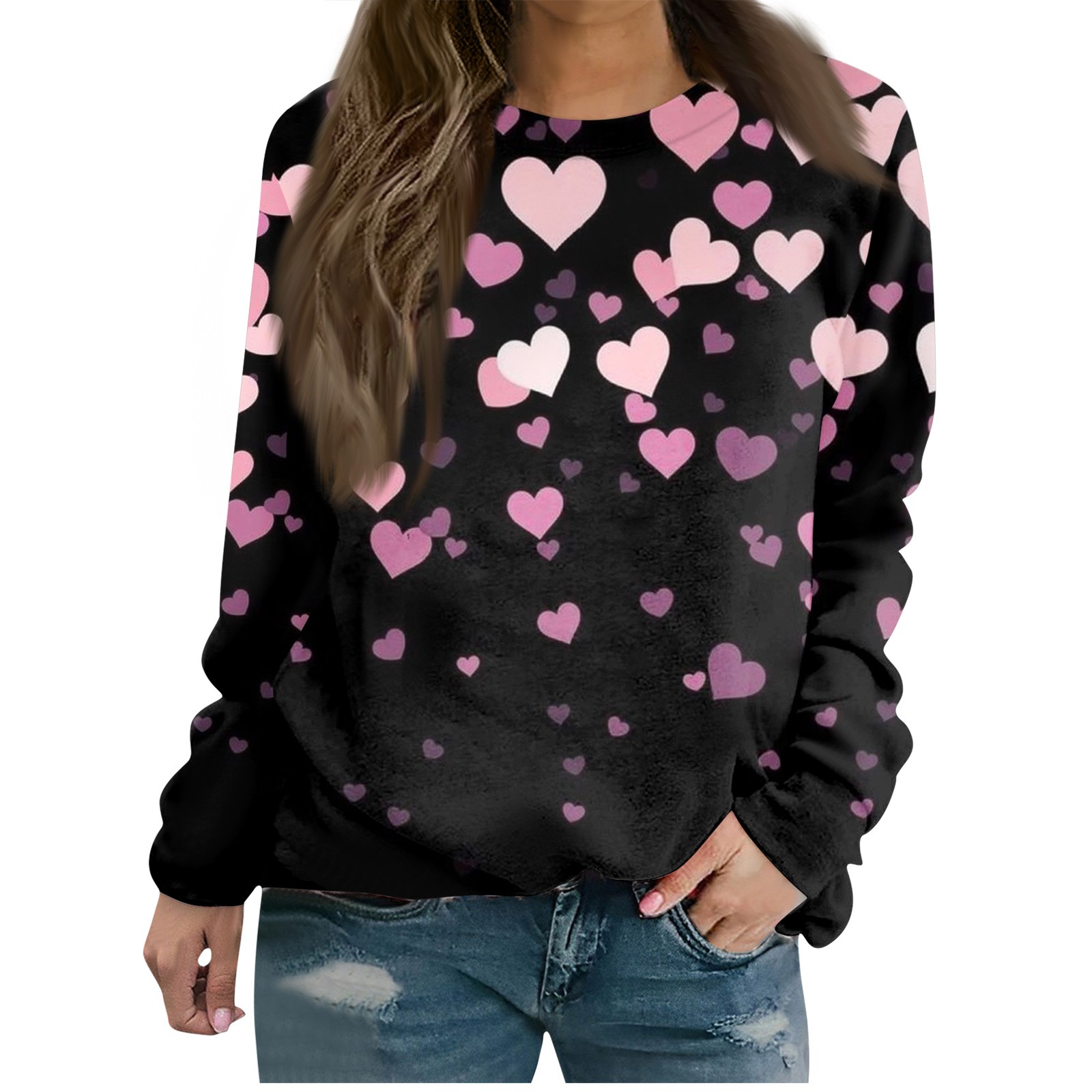 YDKZYMD Womens Graphic Sweatshirts Crewneck Black Valentines Day XXXL