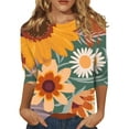 thumbnail image 1 of YDKZYMD Womens Long Sleeve T Shirts with 3/4 Sleeves Solid Color 2024 Trendy Casual Tee Tops Plus Size Loose Fit Elbow Length Shirts Sunflowers Printed Crewneck Fashion Blouses Ginger M, 1 of 5