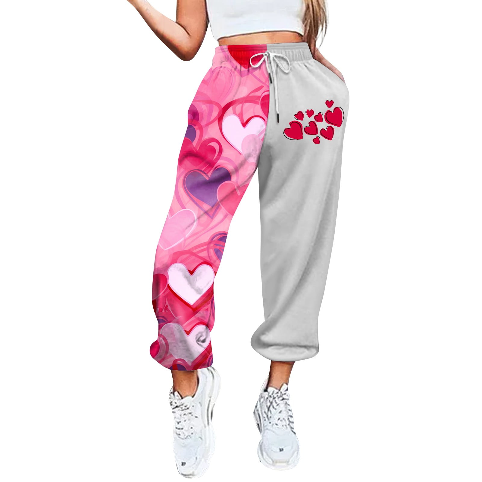 YDKZYMD Womens Petite Sweatpants Hot Pink Valentine's Day Drawstring