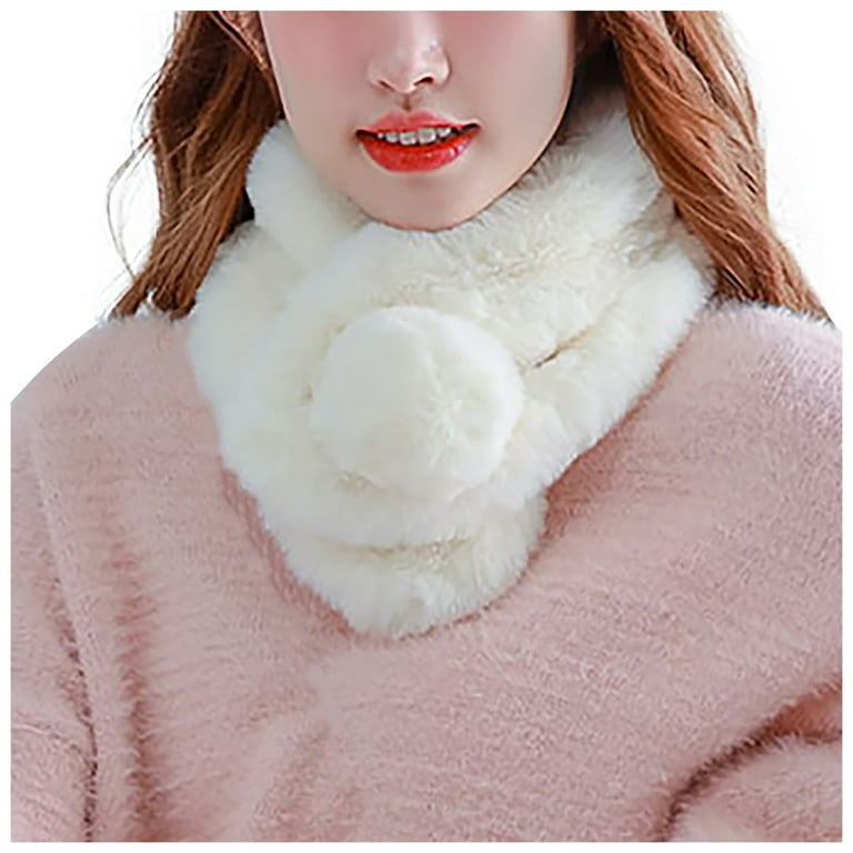 YDKZYMD Womens Scarf with Pom Scarves Winter Fluffy Velvet Shawls for Women  White One Size 