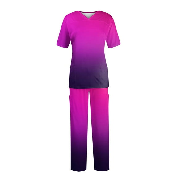 YDKZYMD Scrubs Sets for Women Cotton 4XL Hot Pink Short Sleeve Petite Scrub Set Jogger Nursing Uniform V Neck Medical Top and Pant Plus Size Tie Dye with Pockets 2 Piece