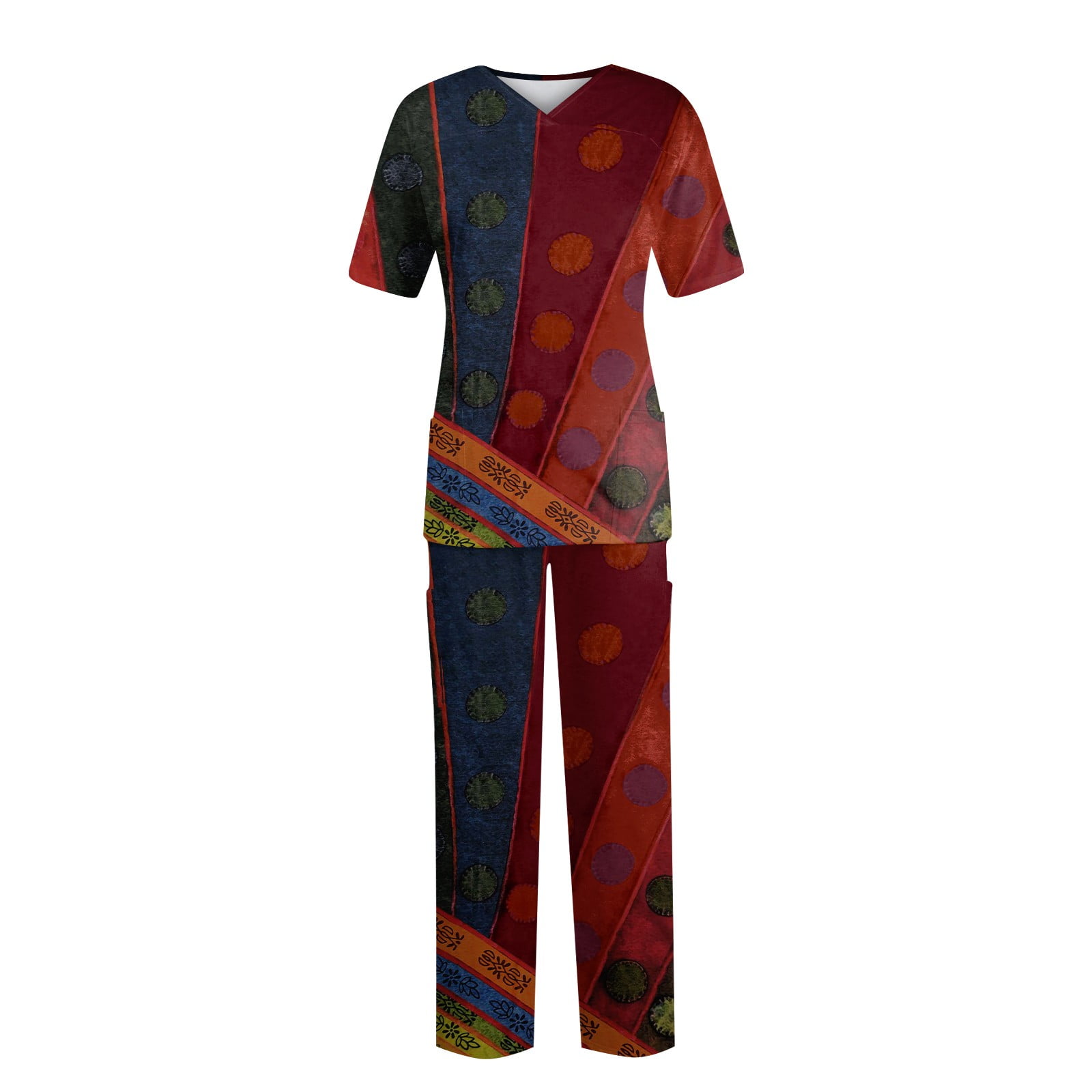 YDKZYMD Womens Scrub Sets Joggers Wine 2XL Plus Size Aztec 2 Piece