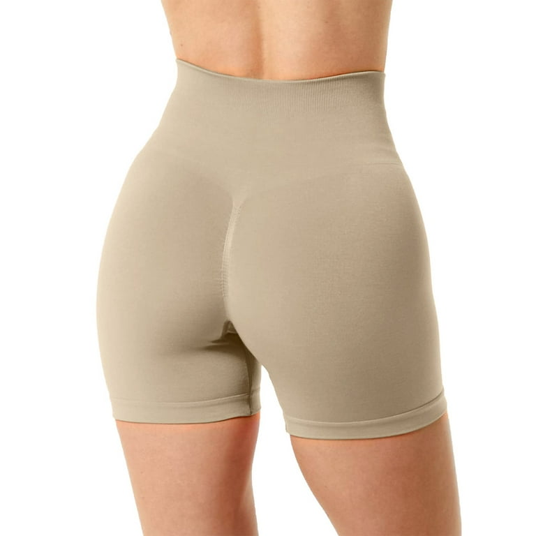 YDKZYMD Womens Shorts Casual Scrunch Butt Lifting Ribbed Solid Color Short  Compression Booty Yoga Stretchy Sport Shorts Running Biker Seamless High