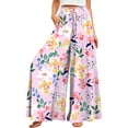 thumbnail image 1 of YDKZYMD Womens Stretch Yoga Pants with Pockets Wide Leg Drawstring Elastic Boho Palazzo Pants Ruffle Floral Casual Summer Loose Beach Trousers Comfy Petite with Pocket Plus Size Pants Pink S, 1 of 4