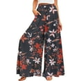 thumbnail image 1 of YDKZYMD Womens Wide Leg Pants Plus Size Ruffle Drawstring Elastic Boho Trousers Palazzo Floral Beach Summer Comfy Casual Pants Loose Plus Size with Pocket Petite Pants Red 3XL, 1 of 4
