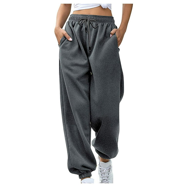 YDKZYMD Womens Wide Leg Sweatpants With Pockets Dark Gray Cinch Bottom Jogger Pants Elastic Waist Drawstring Casual Sweatpants Women Plus Size Tall