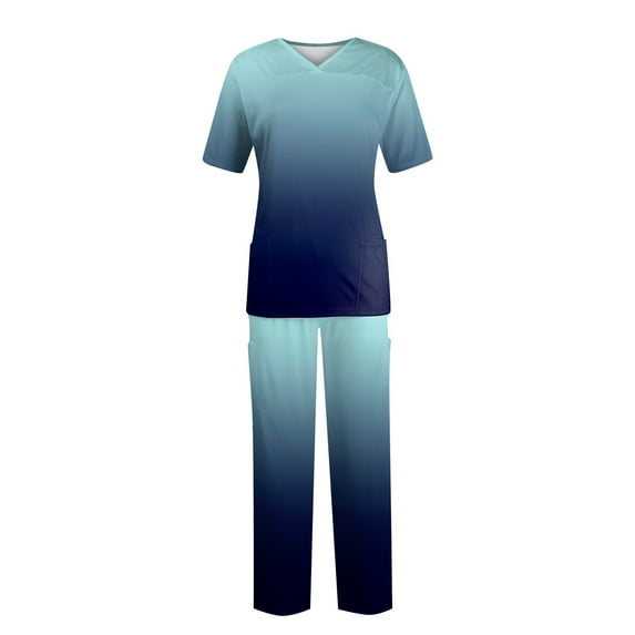 YDKZYMD Womens Womens Scrubs Sets Sky Blue S with Pockets Jogger 2 Piece Tie Dye V Neck Plus Size Medical Top and Pant Nursing Uniform Petite Short Sleeve Scrub Set