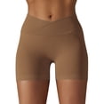 thumbnail image 1 of YDKZYMD Womens Workout Shorts Scrunch Butt Lifting Crossover V Cross Ribbed Short Seamless High Waist Yoga Compression Leggings Running Biker Booty Stretchy Sport Shorts Brown 2XL, 1 of 6