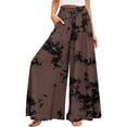 thumbnail image 1 of YDKZYMD Wool Pants Women Wide Legs Elastic Boho Ruffle Drawstring Pants Floral Palazzo Beach Loose Petite with Pocket Trousers Summer Comfy Plus Size Casual Pants Coffee 5XL, 1 of 4