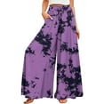 thumbnail image 1 of YDKZYMD Wool Pants Women Wide Legs Elastic Boho Ruffle Drawstring Pants Floral Palazzo Beach Loose Petite with Pocket Trousers Summer Comfy Plus Size Casual Pants Purple 3XL, 1 of 4