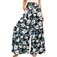 thumbnail image 1 of YDKZYMD Wool Pants Women Wide Legs Elastic Boho Ruffle Drawstring Pants Floral Palazzo Beach Loose Petite with Pocket Trousers Summer Comfy Plus Size Casual Pants Dark Blue 2XL, 1 of 4