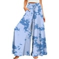 thumbnail image 1 of YDKZYMD Wool Pants Women Wide Legs Elastic Boho Ruffle Drawstring Pants Floral Palazzo Beach Loose Petite with Pocket Trousers Summer Comfy Plus Size Casual Pants Sky Blue 5XL, 1 of 4