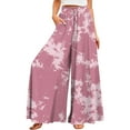 thumbnail image 1 of YDKZYMD Wool Pants Women Wide Legs Elastic Boho Ruffle Drawstring Pants Floral Palazzo Beach Loose Petite with Pocket Trousers Summer Comfy Plus Size Casual Pants Pink 2XL, 1 of 4