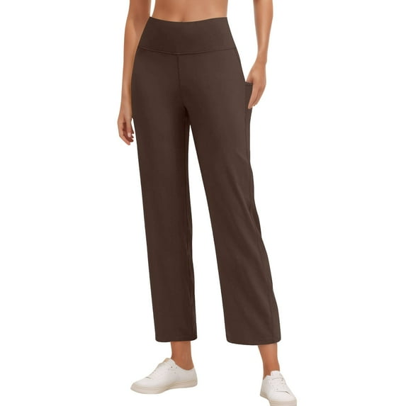 YDKZYMD Yoga Pants for Women Capris High Waist Leggings with Pockets Wide Leg Exercise Workout Crop Straight Open Bottom Brown XL