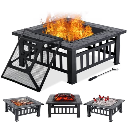 YDLW 32 Inch Square Fire Pit,Outdoor Fire Pit,Wood Burning Firepit,Bonfire Fire Pit,Firepits for Outside,Camping, Backyard, Patio,Bonfire