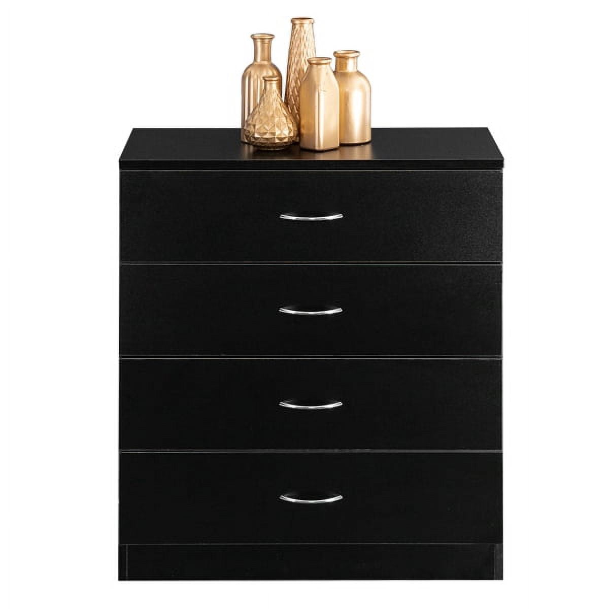 YDLW 4 Drawer Dresser for Bedroom, Black Wooden Chest of Drawers, Modern 4 Drawer Chest Storage Dresser for Closet, Living Room, Hallway