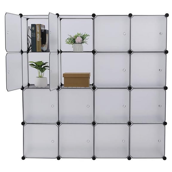 YDLW Bookshelf,16 Cube Storage Organizer,Bookcase Floor Standing Metal Shelves DIY for Home Office Living Room,White