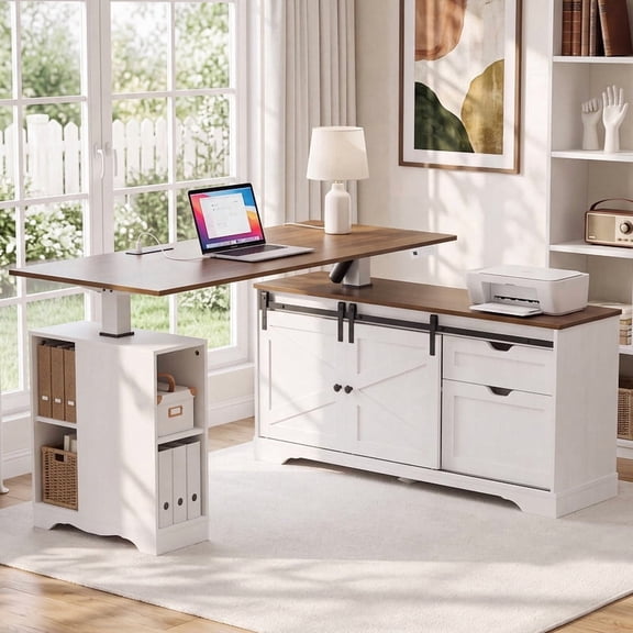 YDN 55" L-Shaped Standing Desk with Drawers, Height Adjustable Electric Stand Up Desk for Gaming and Home Office, Mobile Drawers & File Cabinet Sets, Flexible Layout, White
