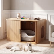 YDN Cat Litter Box Enclosure, Wooden Cat Washroom Furniture Striped Rolling Door, Pet House, Fit Most of Litter Box, Nature