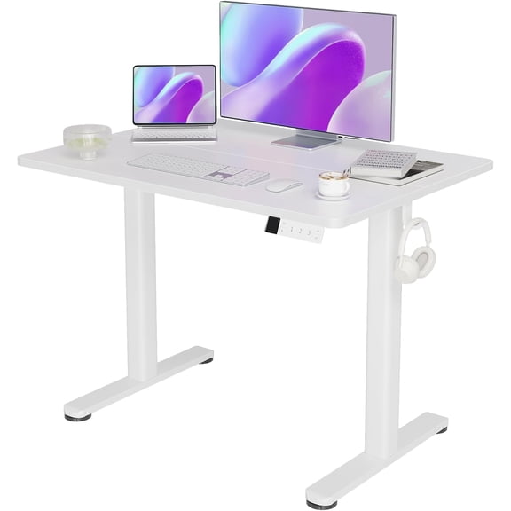 YDN Electric Standing Desk Adjustable Height, Stand up Desk with Cable Management, Home Office Desks with Splice Board & Frame, 40 x 24 Inches, Warm White