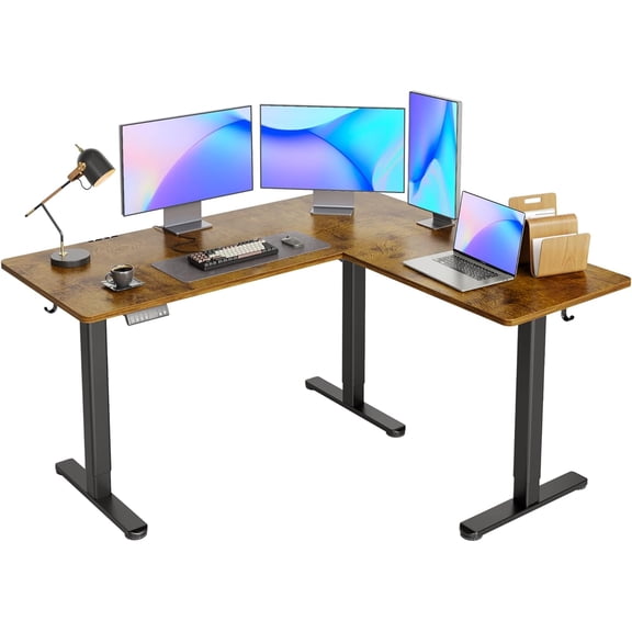 ZCB LIKE HOME L Shaped Standing Desk, Electric Standing Desks L Shape Adjustable Height Dual Motor, 63 x 55 Inch Corner Standing Desks with Splice Board for Home Office