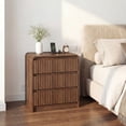 thumbnail image 1 of YDN Modern 3 Drawers Fluted Nightstand - 24" Wooden Bedside Table Night Stand with Charging Station, End Side Table with Curved Profile Design for Bedroom,Living Room,Walnut,Set of 1, 1 of 11