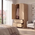 thumbnail image 1 of YDN Modern Arched Wardrobe Closet - 70" Wardrobe Closet Armoire with 2 Doors & Hanging Rod, Wooden Armoire Wardrobe Closet with Drawers Tall Armoires Storage Organizers for Bedroom,Nature Finish, 1 of 11