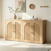 YDN Modern Sideboard Buffet Cabinet with Storage - 55" Fluted Sideboard Storage Cabinet W/ Doors & Shelves, Wooden Credenza Buffet Storage Cabinet for Living Room, Entryway, Kitchen - Nature