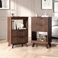 thumbnail image 1 of YDN Modern Tall Nightstand Set of 2 - Bedside Table with Fluted Design & Charging Station, Wooden Bedsides End Table with 2 Drawers and Storage Shelf for Bedroom, Living Room,Walnut, 1 of 12