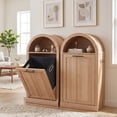 thumbnail image 1 of YDN Tilt Out Home Trash Cabinet with Arched Design - Wooden Laundry Hamper W/ Metal Handle & Hooks, 10 Gal Hidden Garbage Can Cabinets Trash Can Storage Organizer for Kitchen, Living Room,Nature, 1 of 10