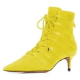 thumbnail image 1 of YDN Wome Comfortable Pointed Toe Ankle Boots Kitten Mid Heel Lace up Booties Back Zippers Dress Party Shoes Size 6 Yellow, 1 of 4