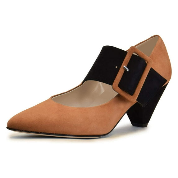 YDN Women Adorable Wide Strappy Buckled Mary Janes Kitten Low Heels Pumps Pointed Closed Toe Slip On Dress Shoes Size 5.5 Light Salmon