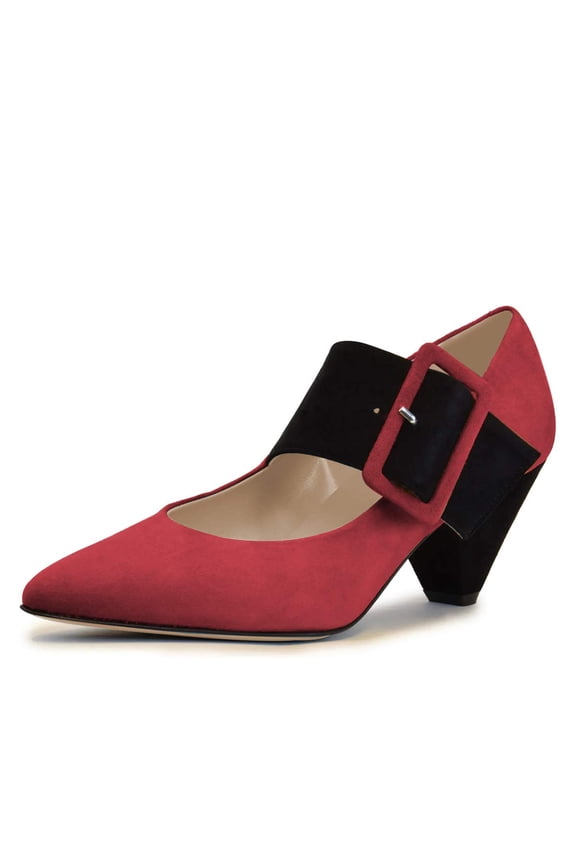 Women Adorable Wide Strappy Buckled Mary Janes Kitten Low Heels Pumps Pointed Closed Toe Slip On Dress Shoes Size 6 Brick Red