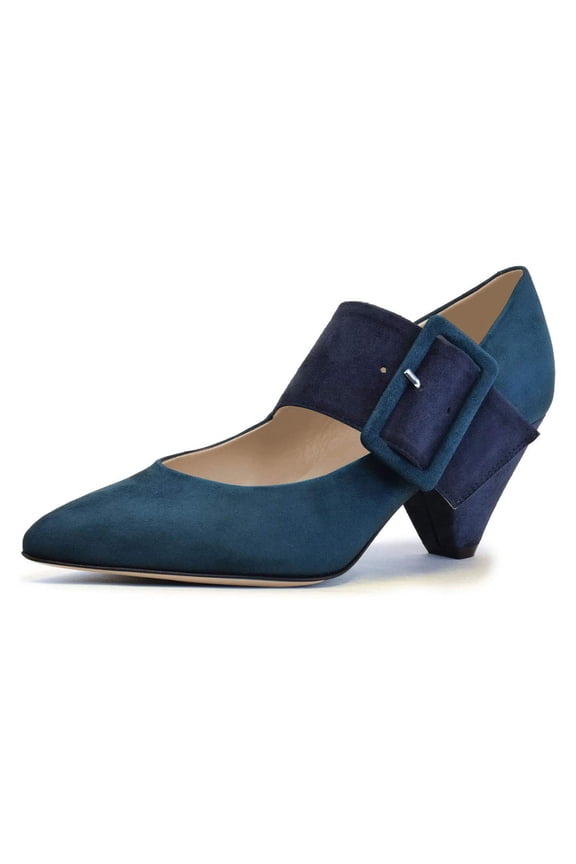 Women Adorable Wide Strappy Buckled Mary Janes Kitten Low Heels Pumps Pointed Closed Toe Slip On Dress Shoes Size 7.5 Navy
