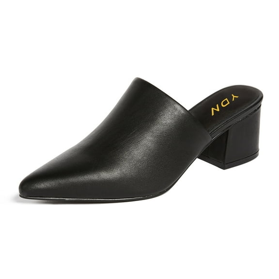 YDN Women Basic Block Low Heel Mules Slip On Clogs Pointed Closed Toe Backless Sandals Casual Office Dressy Shoes Size 4 Black