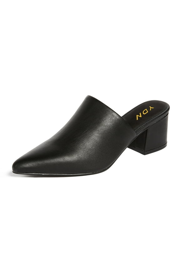 Women Basic Block Low Heel Mules Slip On Clogs Pointed Closed Toe Backless Sandals Casual Office Dressy Shoes Size 4 Black