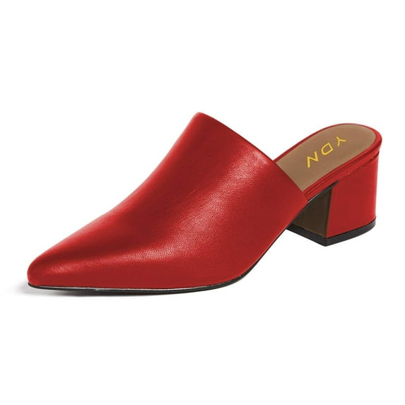 YDN Women Basic Block Low Heel Mules Slip On Clogs Pointed Closed Toe Backless Sandals Casual Office Dressy Shoes Size 6 Red