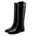 thumbnail image 1 of YDN Women Basic Round Closed Toe Knee High Boots Pull On Mental Buckle Wide Calf Flat Riding Boots Walking Trip Retro Shoes Size 16 Black, 1 of 4