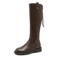 thumbnail image 1 of YDN Women Basic Round Toe Flats Knee High Boots Back Zipper low Heel Riding Boots Warm Comfy Outfit Winter Shoes Size 15 Brown, 1 of 4