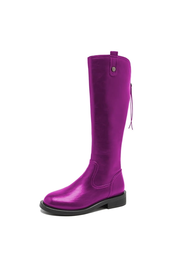 Women Basic Round Toe Flats Knee High Boots Back Zipper low Heel Riding Boots Warm Comfy Outfit Winter Shoes Size 7 Purple