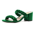 thumbnail image 1 of YDN Women Braided Two Straps Chunky Heel Slide Sandals Slip On Open Toe Low Heels Mules Shopping Party Dressy Shoes Size 10.5 Green, 1 of 4