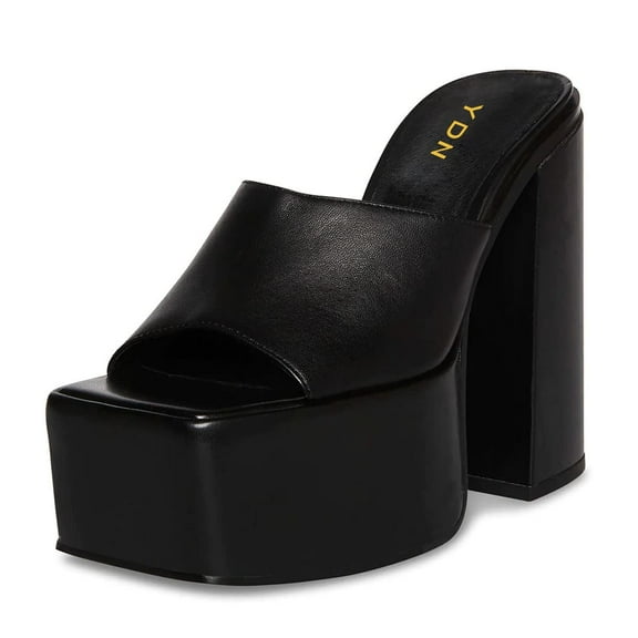 YDN Women Breathable Platform Square Open Toe Mules Slip On Chunky High Heel Sandals Casual Beach Outfit Shoes Size 8 Black