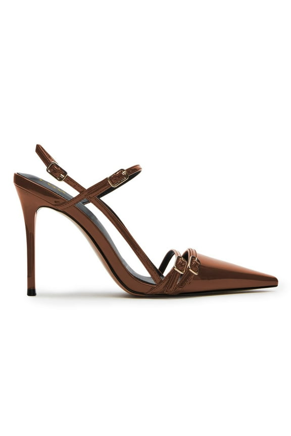Women Buckle Slingback Stiletto High Heels Thin Strap Pointed Toe Pumps Sexy Evening Themed Party Sandals Size 5 Brown