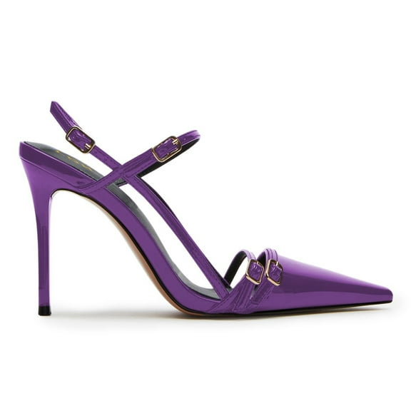 YDN Women Buckle Slingback Stiletto High Heels Thin Strap Pointed Toe Pumps Sexy Evening Themed Party Sandals Size 6 Purple