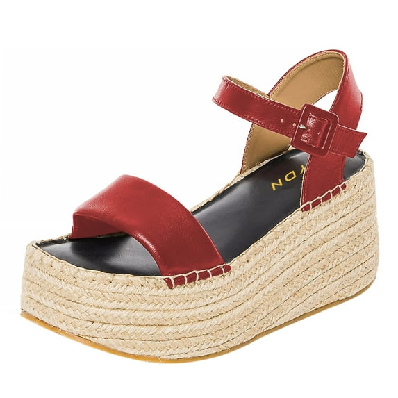 YDN Women Casual Buckle Strap Espadrilles Sandals Platform Wedge High Heels Open Toe Shoes Dating Party Daily Size 13 Red