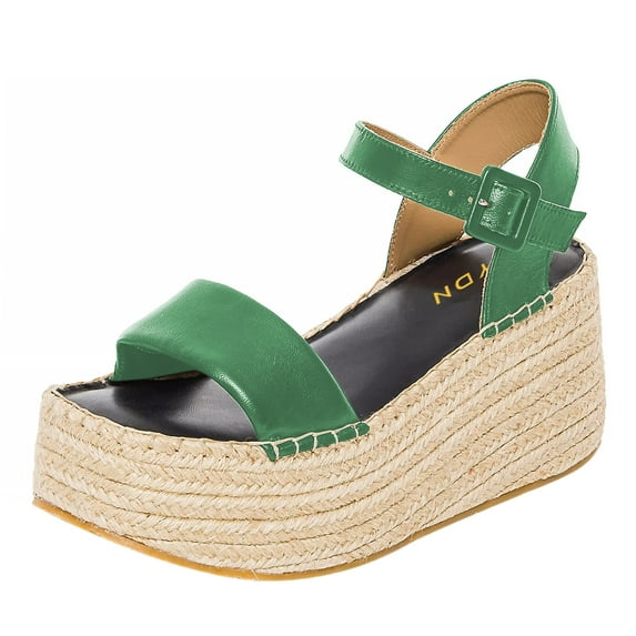 YDN Women Casual Buckle Strap Espadrilles Sandals Platform Wedge High Heels Open Toe Shoes Dating Party Daily Size 6 Green