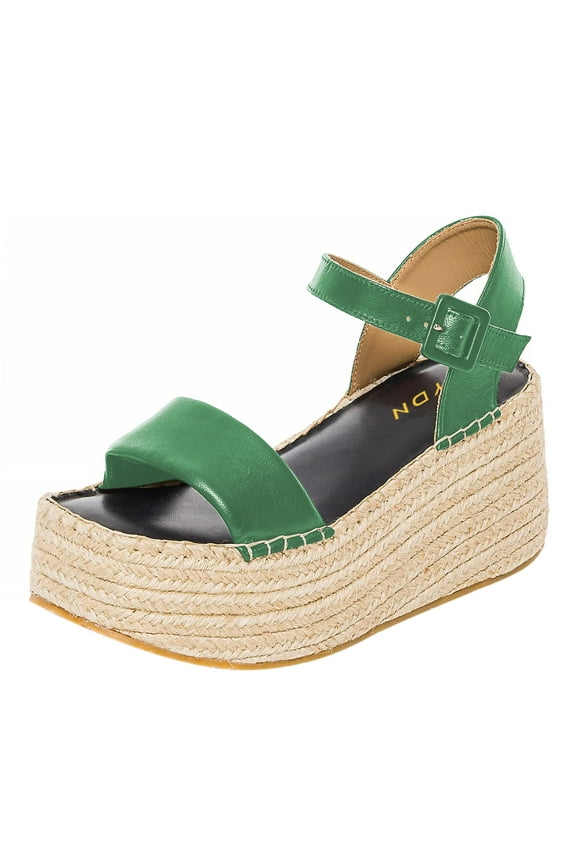 Women Casual Buckle Strap Espadrilles Sandals Platform Wedge High Heels Open Toe Shoes Dating Party Daily Size 6 Green