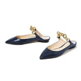 thumbnail image 1 of YDN Women Casual Pointed Toe Mules Low Heels Flats Slip on Slipper Sandals with Gold Chain Summer Shoes Size 5.5 Navy, 1 of 4