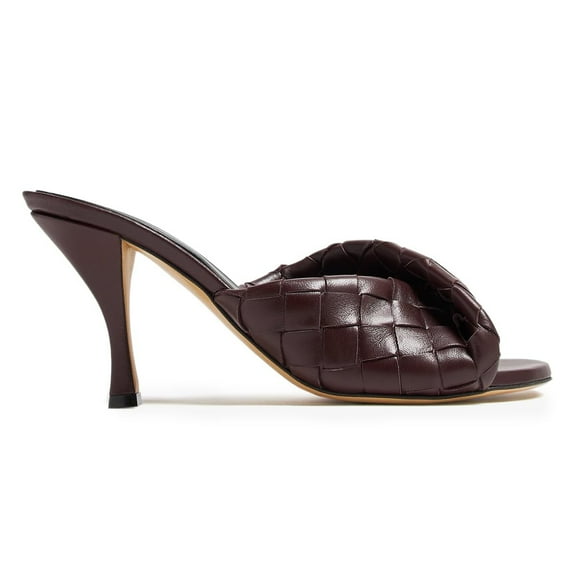 YDN Women Checkered Open Round Toe Mules Slip on Mid Cone Heels Fashion Dressy Party Slide Sandals Size 12 Dark Brown