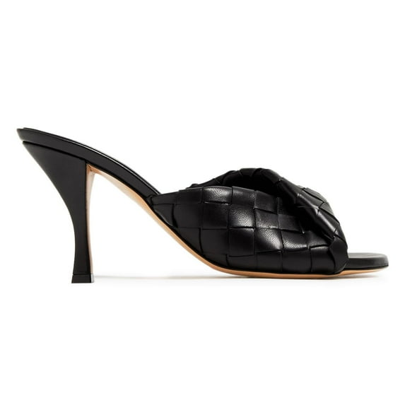 YDN Women Checkered Open Round Toe Mules Slip on Mid Cone Heels Fashion Dressy Party Slide Sandals Size 6 Black